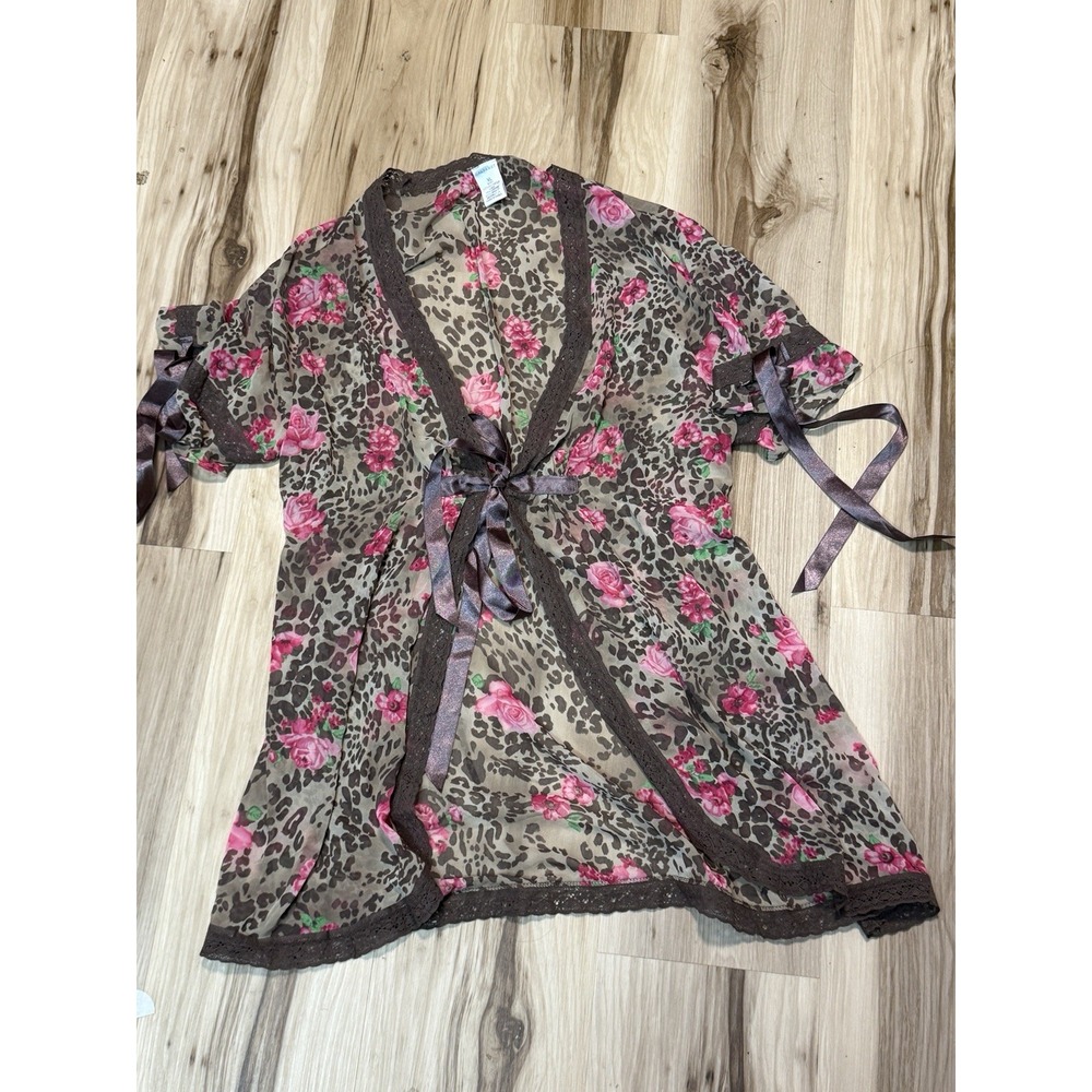Vintage Y2K  Cabernet Animal Print  Sheer  Laced Robe Size XL